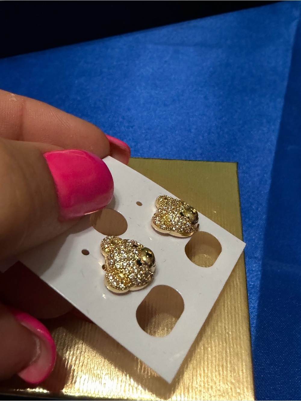 Gold Pave Teddy Bear Stud Earrings - Picture 2 of 2